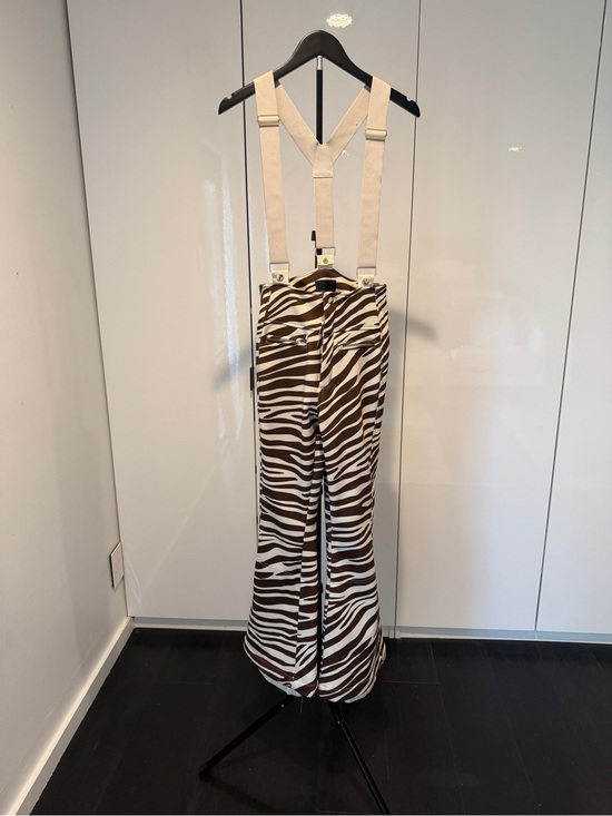 Cynthia Rowley Pants - Zebra-Print Wide Leg Pants with Cream Suspenders